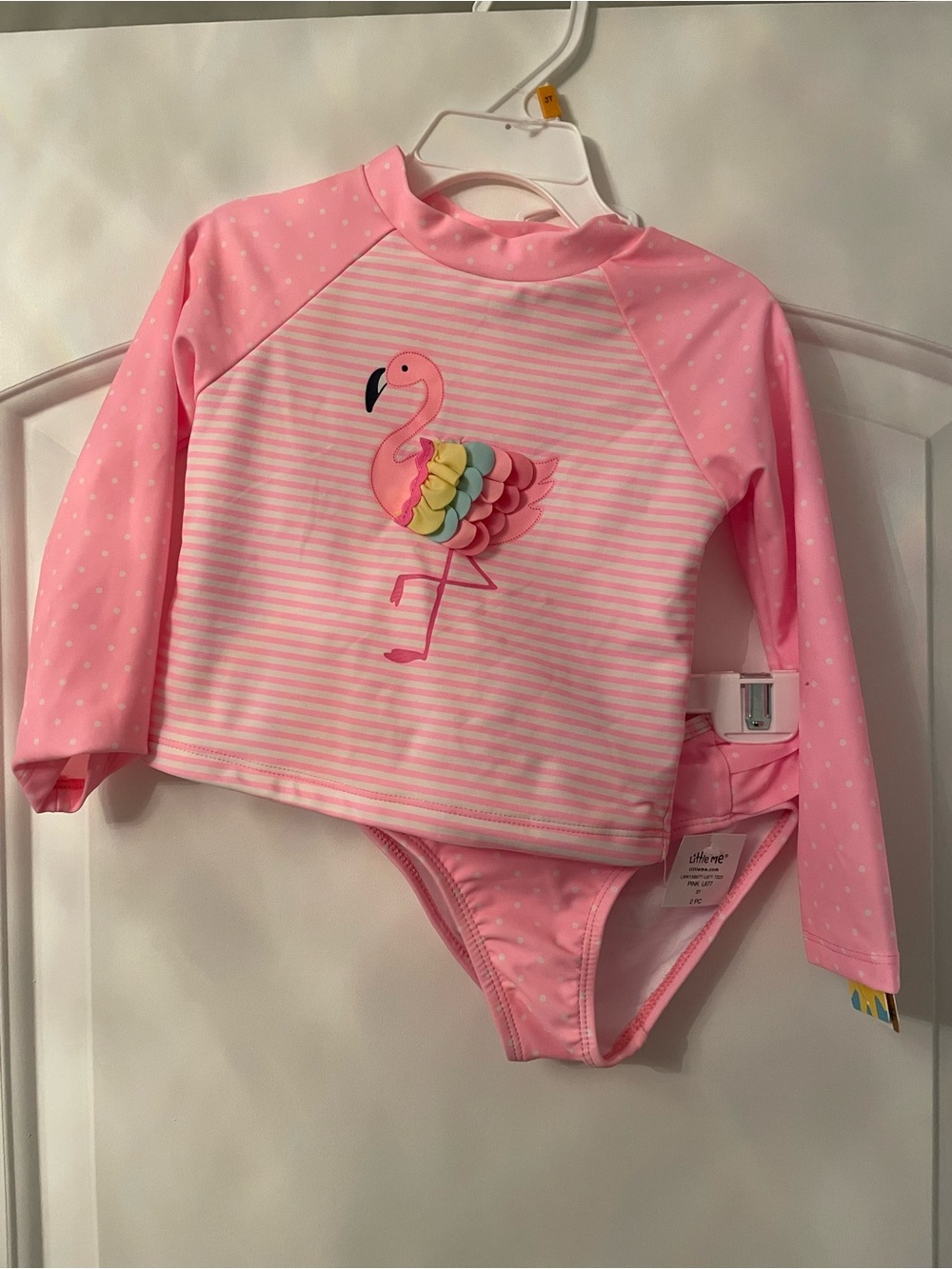 Little Me Pink Flamingo Long-Sleeve Rashguard Swim Set